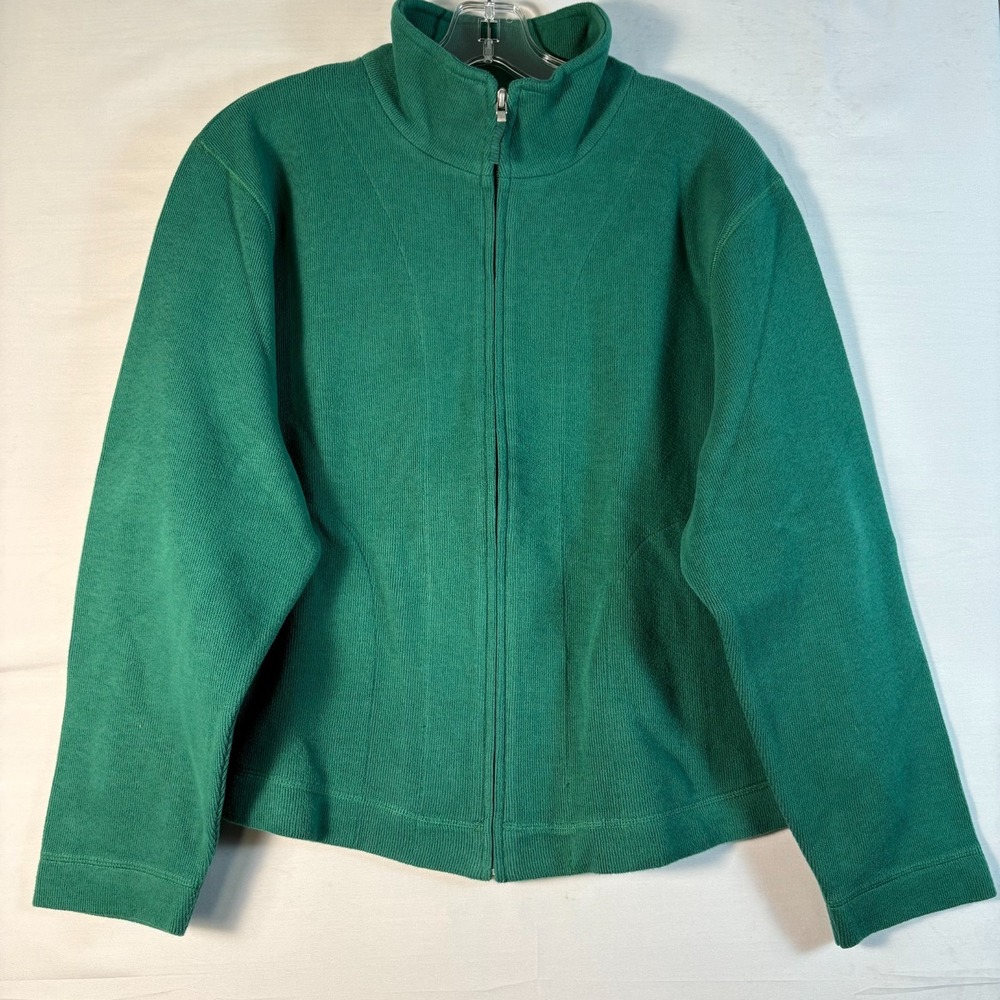 amber sun womens sweater jacket green long sleeve front zipper pockets Large